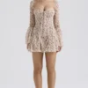 Analissa Vintage Cream Rose Print Corset Mini Dress Analissa Vintage Cream Rose Print Corset Mini Dress