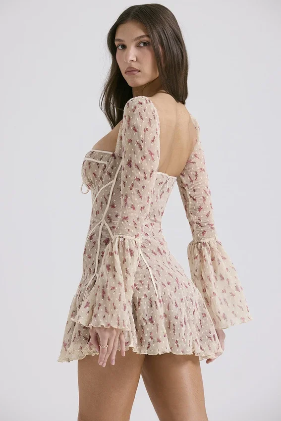 Analissa Vintage Cream Rose Print Corset Mini Dress Analissa Vintage Cream Rose Print Corset Mini Dress
