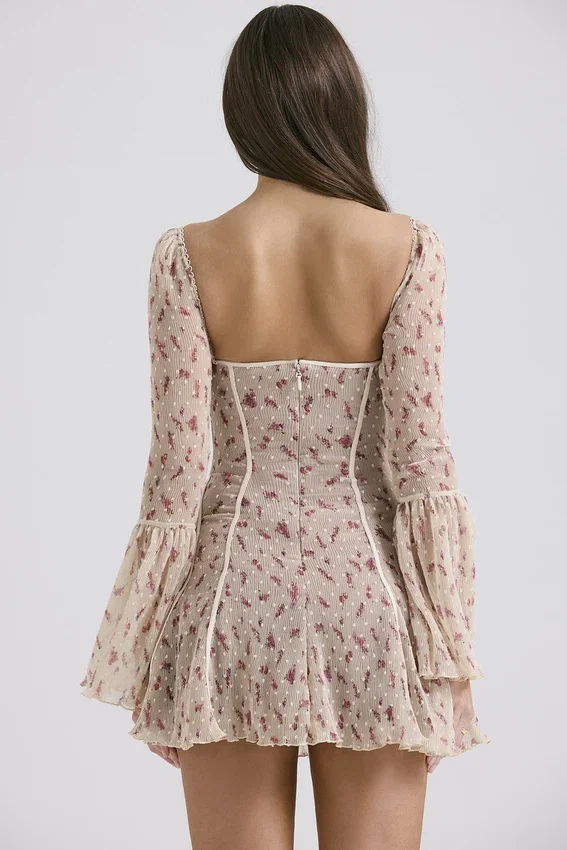 Analissa Vintage Cream Rose Print Corset Mini Dress Analissa Vintage Cream Rose Print Corset Mini Dress