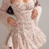 Analissa Vintage Cream Rose Print Corset Mini Dress Analissa Vintage Cream Rose Print Corset Mini Dress