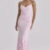 Anastelle Pink Hand Beaded Embellished Satin Maxi Dress Anastelle Pink Hand Beaded Embellished Satin Maxi Dress