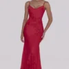 Anastelle Red Hand Beaded Embellished Satin Maxi Dress – Limited Edition Anastelle Red Hand Beaded Embellished Satin Maxi Dress – Limited Edition