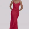 Anastelle Red Hand Beaded Embellished Satin Maxi Dress – Limited Edition Anastelle Red Hand Beaded Embellished Satin Maxi Dress – Limited Edition