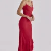 Anastelle Red Hand Beaded Embellished Satin Maxi Dress – Limited Edition Anastelle Red Hand Beaded Embellished Satin Maxi Dress – Limited Edition