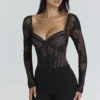 Aneira Black Lace Long Sleeve Bodysuit