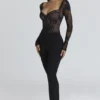 Aneira Black Lace Long Sleeve Bodysuit