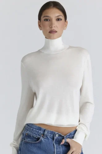 Angel Ivory Silk + Wool Roll Neck Sweater