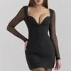 Angelie Black Stretch Crepe Plunge Mini Dress Angelie Black Stretch Crepe Plunge Mini Dress