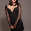 Angelie Black Stretch Crepe Plunge Mini Dress Angelie Black Stretch Crepe Plunge Mini Dress