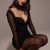 Angelie Black Stretch Crepe Plunge Mini Dress Angelie Black Stretch Crepe Plunge Mini Dress
