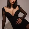 Angelie Black Stretch Crepe Plunge Mini Dress Angelie Black Stretch Crepe Plunge Mini Dress