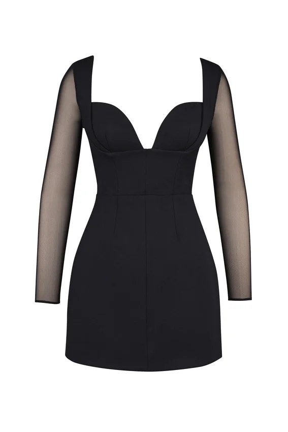 Angelie Black Stretch Crepe Plunge Mini Dress Angelie Black Stretch Crepe Plunge Mini Dress
