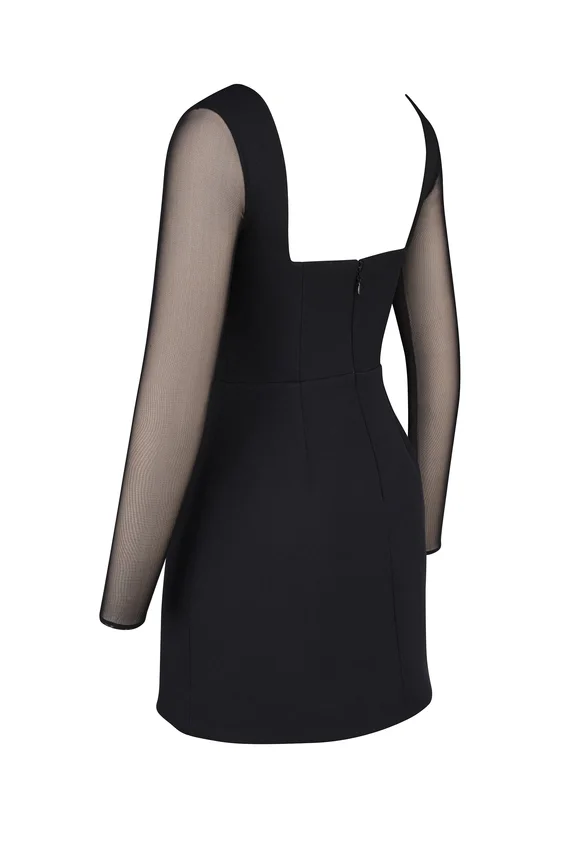 Angelie Black Stretch Crepe Plunge Mini Dress Angelie Black Stretch Crepe Plunge Mini Dress