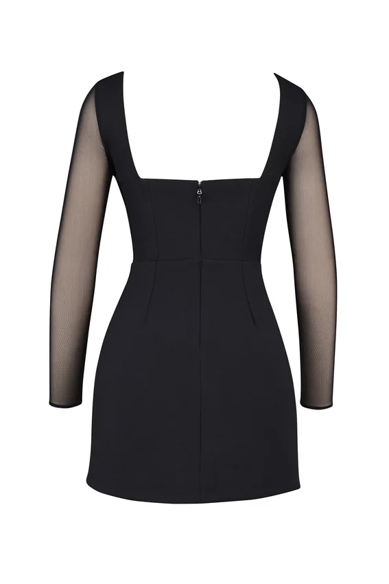 Angelie Black Stretch Crepe Plunge Mini Dress Angelie Black Stretch Crepe Plunge Mini Dress