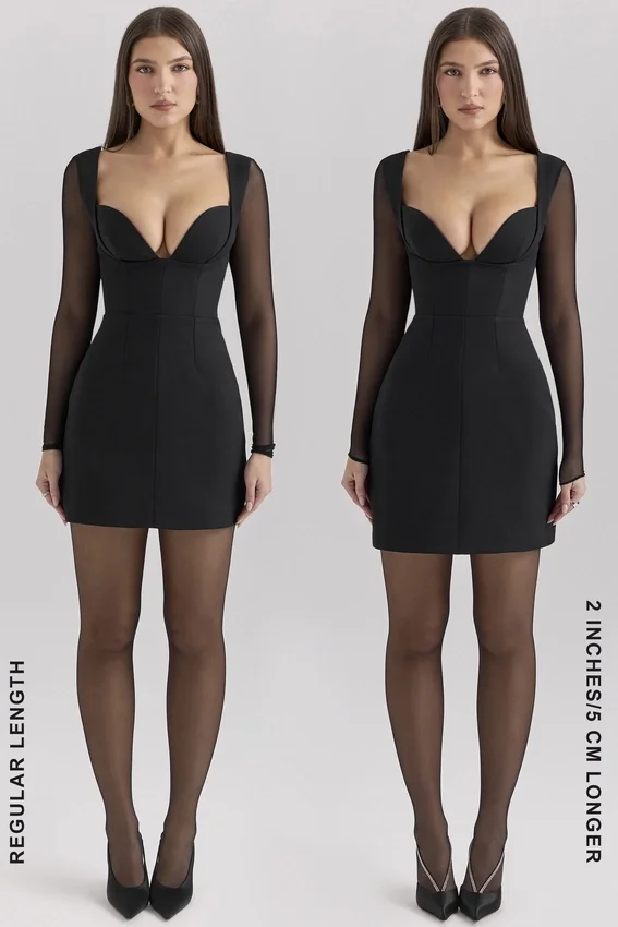 Angelie Black Stretch Crepe Plunge Mini Dress Angelie Black Stretch Crepe Plunge Mini Dress