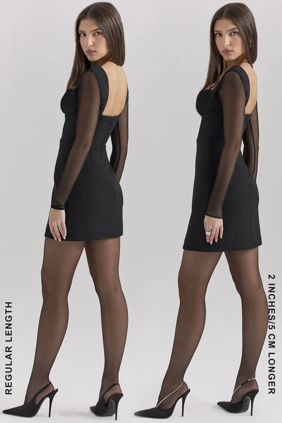 Angelie Black Stretch Crepe Plunge Mini Dress Angelie Black Stretch Crepe Plunge Mini Dress