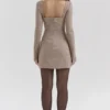 Angelie Brown Puppytooth Check Plunge Mini Dress Angelie Brown Puppytooth Check Plunge Mini Dress