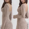 Angelie Brown Puppytooth Check Plunge Mini Dress Angelie Brown Puppytooth Check Plunge Mini Dress