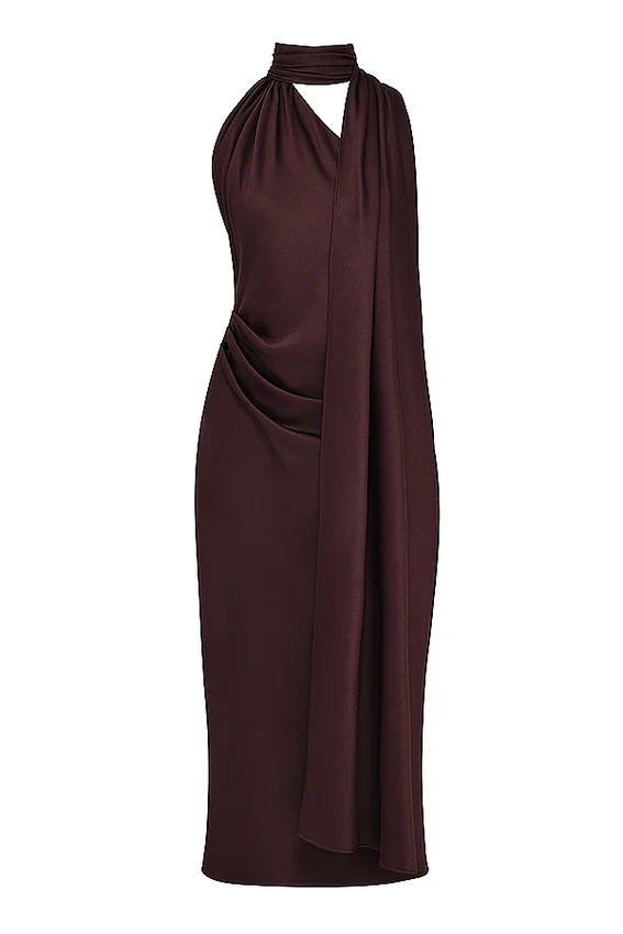 Angelina Chocolate Wrap Neck Midi Dress Angelina Chocolate Wrap Neck Midi Dress