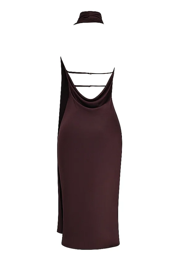 Angelina Chocolate Wrap Neck Midi Dress Angelina Chocolate Wrap Neck Midi Dress