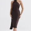 Angelina Chocolate Wrap Neck Midi Dress Angelina Chocolate Wrap Neck Midi Dress