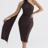Angelina Chocolate Wrap Neck Midi Dress Angelina Chocolate Wrap Neck Midi Dress