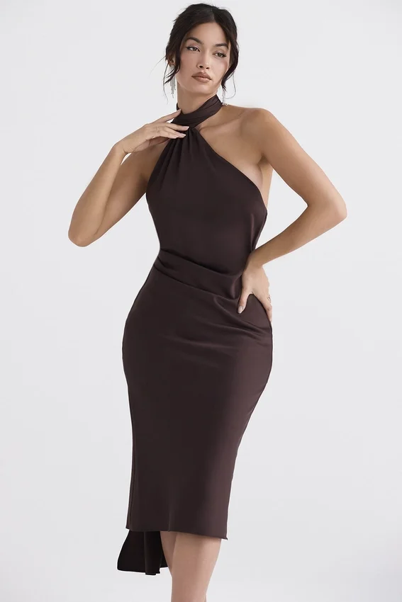 Angelina Chocolate Wrap Neck Midi Dress Angelina Chocolate Wrap Neck Midi Dress