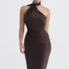 Angelina Chocolate Wrap Neck Midi Dress Angelina Chocolate Wrap Neck Midi Dress