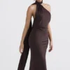 Angelina Chocolate Wrap Neck Midi Dress Angelina Chocolate Wrap Neck Midi Dress