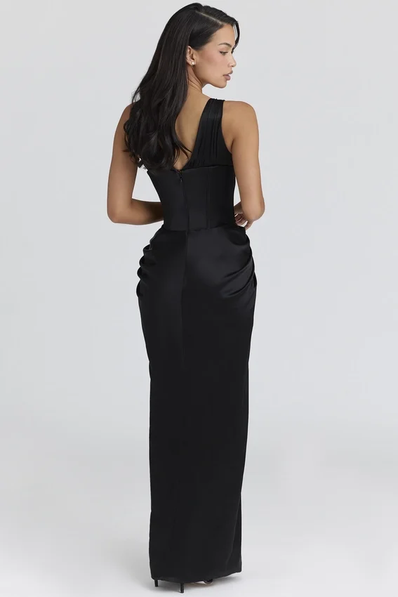 Angeline Black Satin Hourglass Maxi Dress – Limited Edition Angeline Black Satin Hourglass Maxi Dress – Limited Edition
