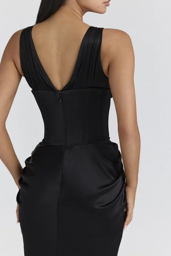 Angeline Black Satin Hourglass Maxi Dress – Limited Edition Angeline Black Satin Hourglass Maxi Dress – Limited Edition
