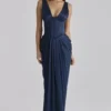 Angeline Navy Satin Corset Maxi Dress Angeline Navy Satin Corset Maxi Dress