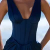 Angeline Navy Satin Corset Maxi Dress Angeline Navy Satin Corset Maxi Dress