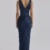 Angeline Navy Satin Corset Maxi Dress Angeline Navy Satin Corset Maxi Dress