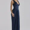 Angeline Navy Satin Corset Maxi Dress Angeline Navy Satin Corset Maxi Dress