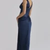 Angeline Navy Satin Corset Maxi Dress Angeline Navy Satin Corset Maxi Dress