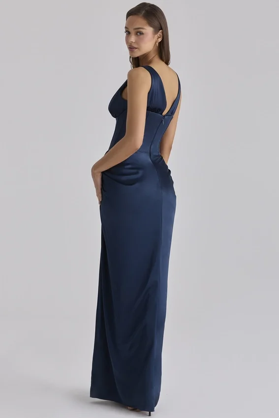 Angeline Navy Satin Corset Maxi Dress Angeline Navy Satin Corset Maxi Dress