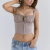 Anja Mocha Georgette Cap Sleeve Corset Top Anja Mocha Georgette Cap Sleeve Corset Top