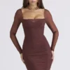 Anouk Mocha Mesh Long Sleeve Mini Dress Anouk Mocha Mesh Long Sleeve Mini Dress