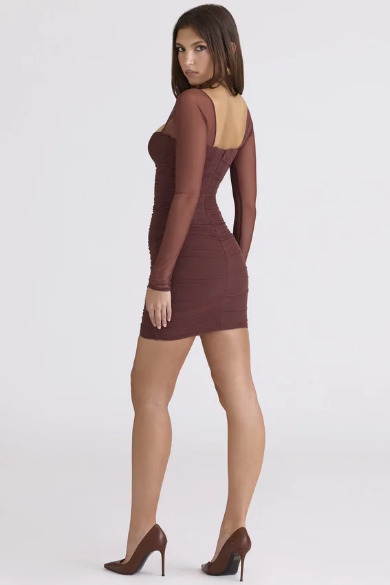 Anouk Mocha Mesh Long Sleeve Mini Dress Anouk Mocha Mesh Long Sleeve Mini Dress