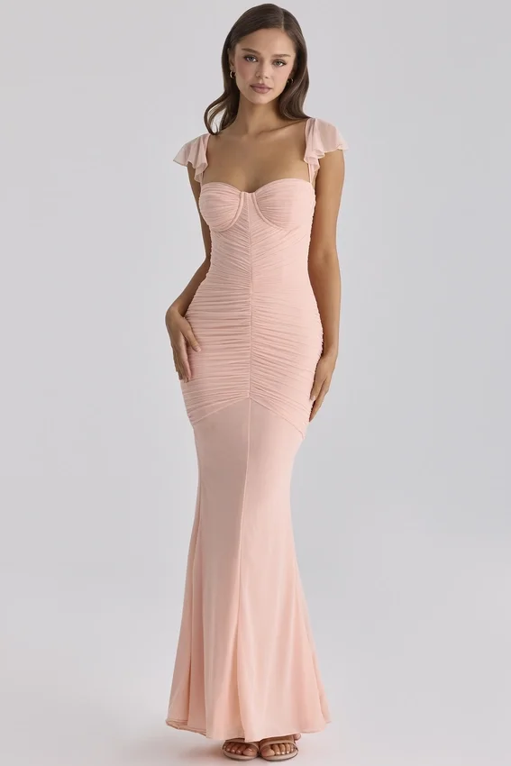 Antonella Peach Mesh Silhouette Maxi Dress Antonella Peach Mesh Silhouette Maxi Dress