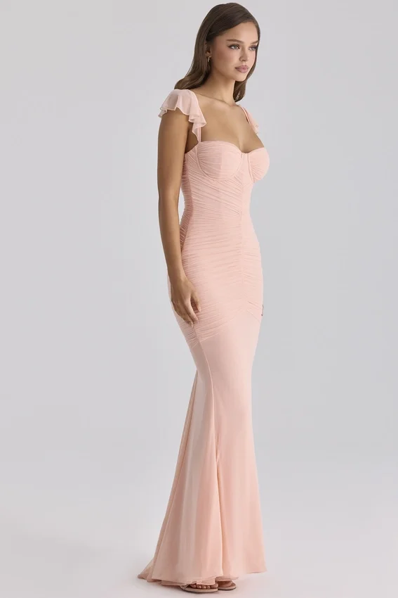 Antonella Peach Mesh Silhouette Maxi Dress Antonella Peach Mesh Silhouette Maxi Dress