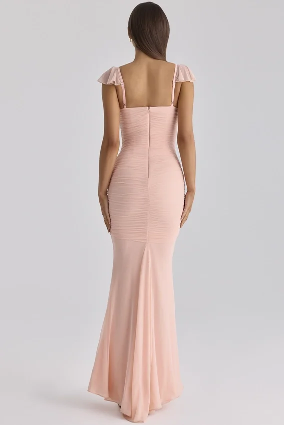 Antonella Peach Mesh Silhouette Maxi Dress Antonella Peach Mesh Silhouette Maxi Dress
