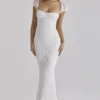 Antonella White Gathered Mesh Maxi Dress Antonella White Gathered Mesh Maxi Dress