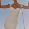 Antonella White Gathered Mesh Maxi Dress Antonella White Gathered Mesh Maxi Dress