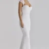 Antonella White Gathered Mesh Maxi Dress Antonella White Gathered Mesh Maxi Dress