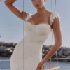 Antonella White Gathered Mesh Maxi Dress Antonella White Gathered Mesh Maxi Dress