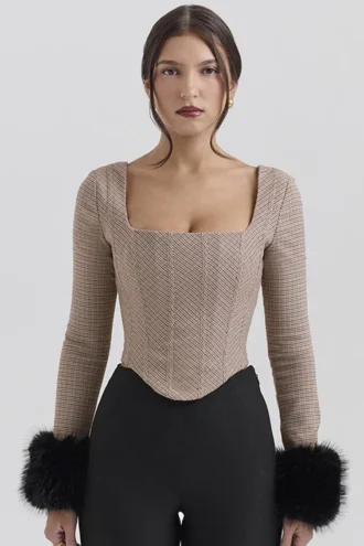 Antonia Brown Puppytooth Corset Top