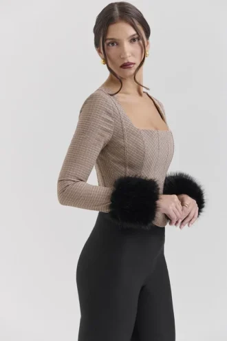 Antonia Brown Puppytooth Corset Top