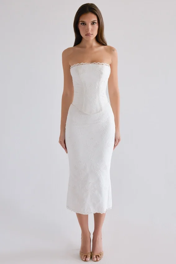 Antonie White Cotton Broderie Anglaise Midi Skirt Antonie White Cotton Broderie Anglaise Midi Skirt